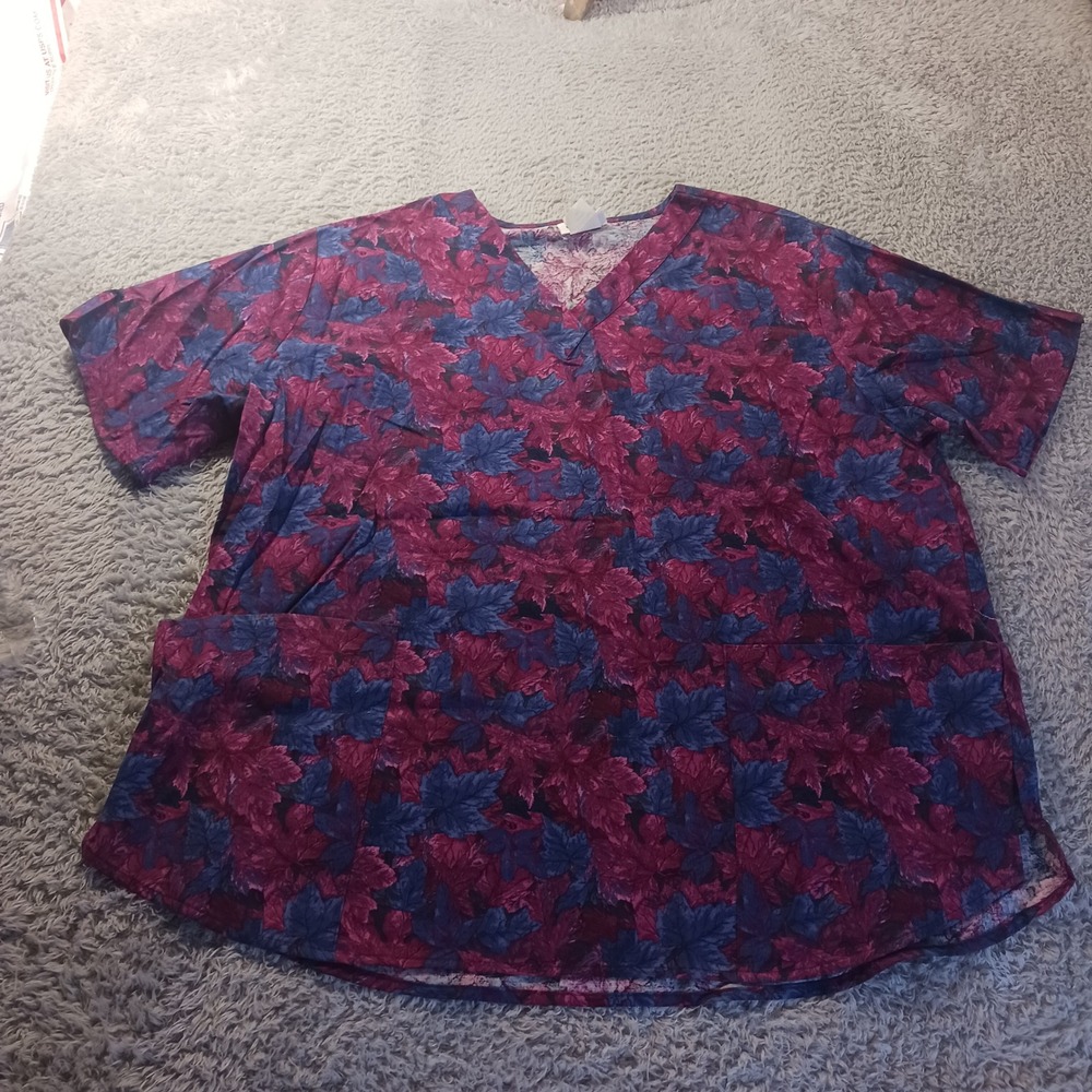 Apple Life VTG USA Made‎ Floral Scrub Top 2XL Retro 90s Medical Cottagecore